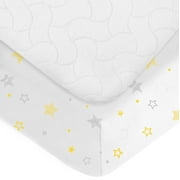 American Baby Company Crib Bedding Bundle Set, a 100% Cotton Fitted Standard Crib Sheet and a Quilt-Like Flat Crib Protective Mattress Pad Cover, Golden Yellow Star, for Boys and Girls