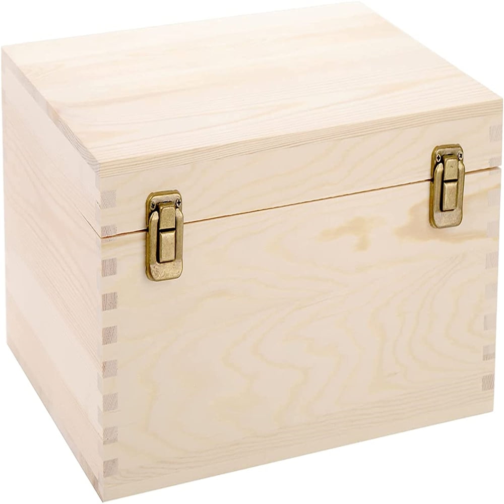  LIQIX Wooden Box with Hinged Lid - Small Wood Storage