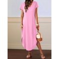 thumbnail image 5 of Summer Casual Maxi Dresses for Women V Neck Cap Sleeve Long Sundress with Pockets Beach Vacation Pink XL, 5 of 8