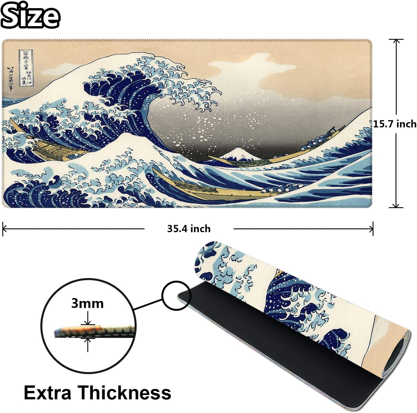Dark Wave Large Gaming Mouse Pad (35.4×15.7 in, 3mm Thick), Non-Slip Rubber Base and Reinforced Lock Edges, XXL Extended Mousepad for Work, Game, Desk mat, Desktop Decoration