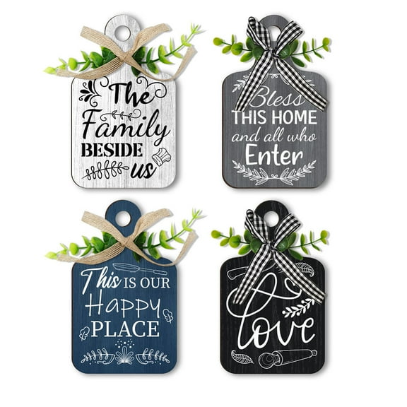 1 Set 4pcs Kitchen Wooden Hanging Signs Cutting Board Eat Sign Rustic Wooden Wall Art Vintage Dining Room Signs Table Decor for Home Kitchen Dining Living Room Bar Cafe 5.9x3.5inches