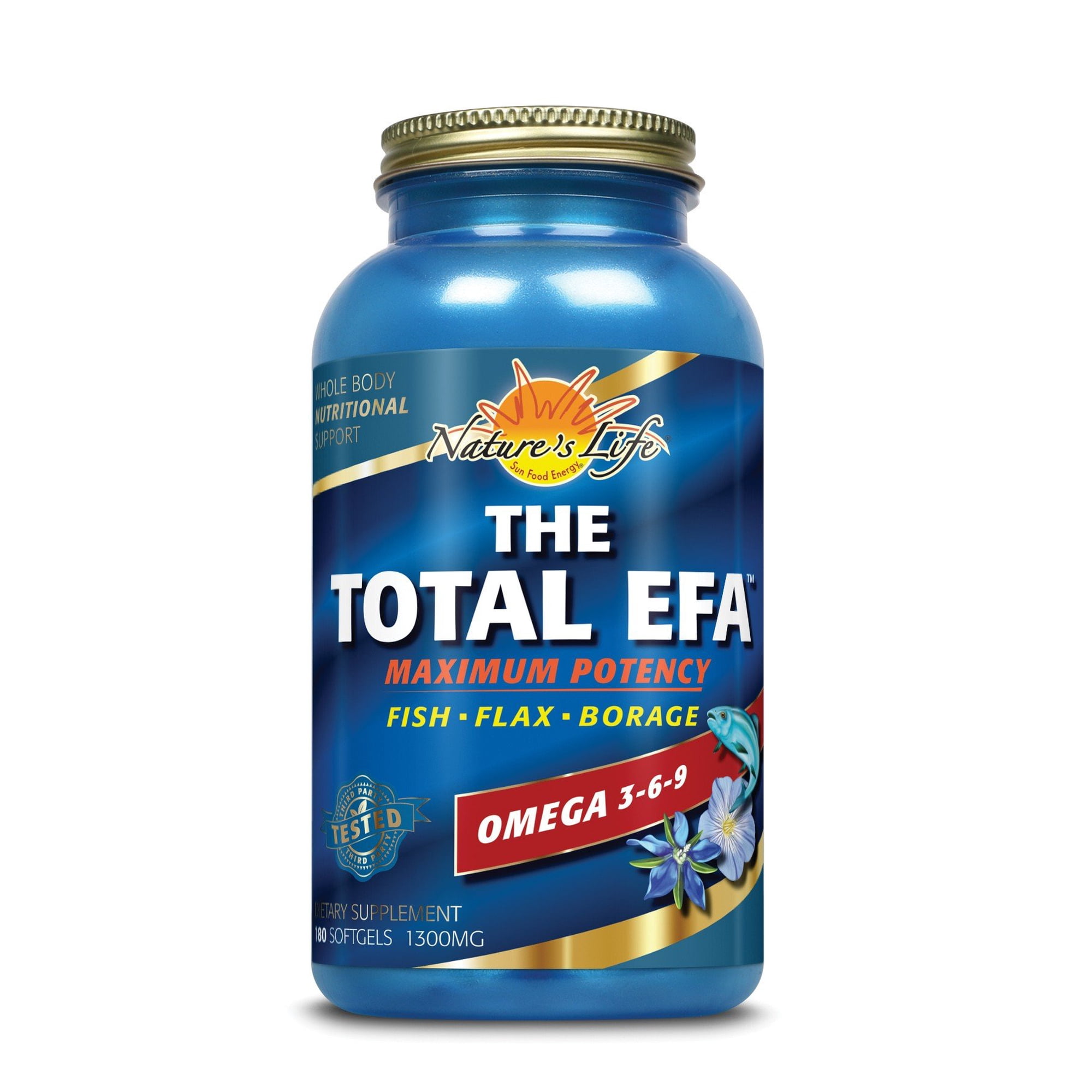 Nature's Life The Total EFA Maximum Potency Pure Fish Oil w/ Cold Pressed Flaxseed & Borage Oils | 1200 mg | Skin, Hair, Heart, Memory | 180ct