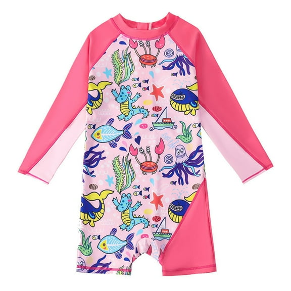 YTDSCS Girls Long Sleeve One Piece Swimsuits for Kids Baby,5-10Years Toddler Girls Swimwear Beach Bathing Suit Sun Protection Cartoon Quick drying Swimsuit Bathing Suit