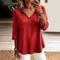 thumbnail image 2 of hoksml Women Drawstring Hood V Neck 3/4 Sleeve Tunic Top Curved Hem Loose Raglan Pullover for Casual Daily Lounge, 2 of 9