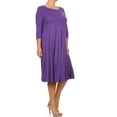 thumbnail image 3 of Women's Casual Plus Size Loose Fit 3/4 Sleeve Jersey Knit A-Line Solid Midi Dress, 3 of 4