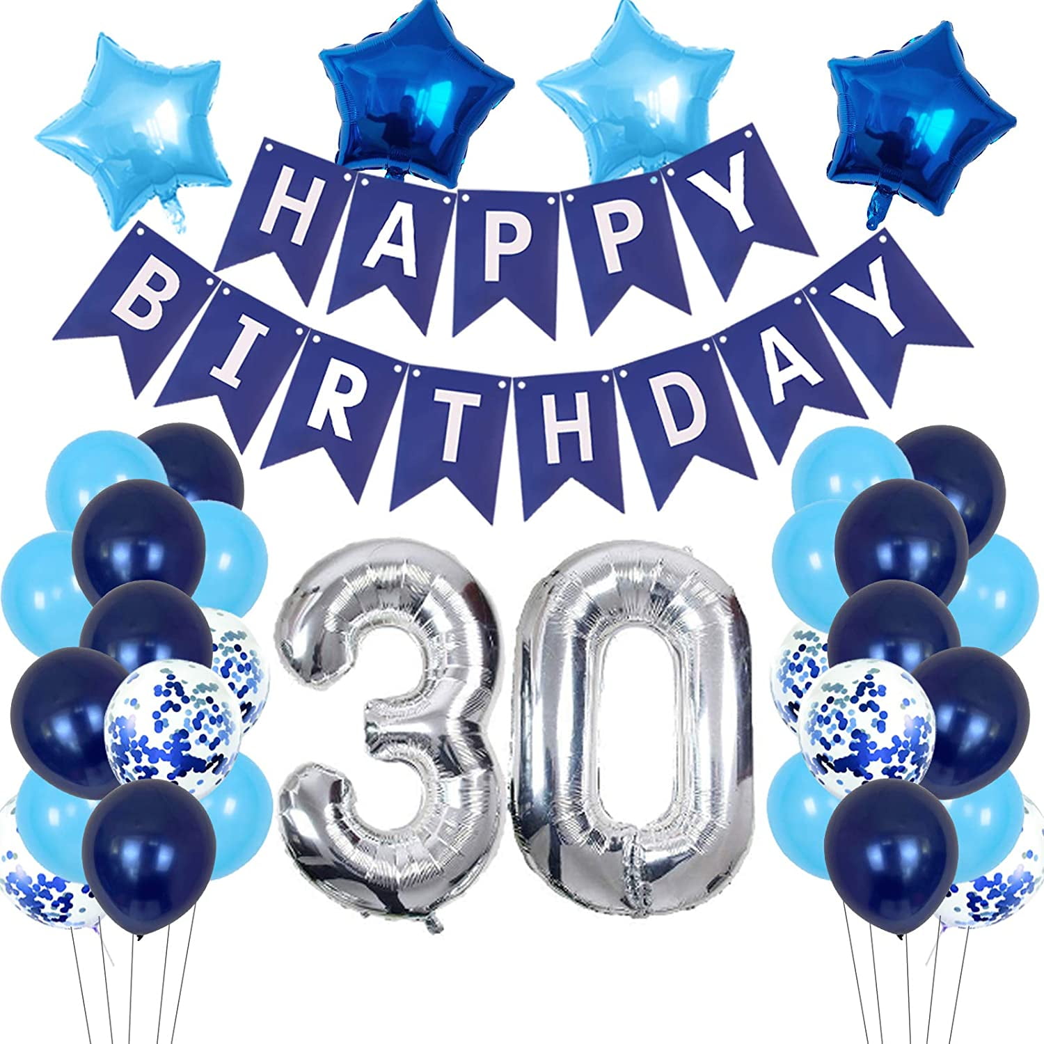 30th Birthday Decorations Balloons For Happy 30th Birthday Party Decorations Blue Happy Birthday Banner Latex Confetti Balloons Unique Party Supplies Make Birthday Surprise For Him Husband Walmart Com