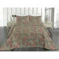thumbnail image 2 of Ambesonne Floral Design Quilted Bedspread Set 3 Pcs, Melancholic Flowers, King, Coral Sea Green Mauve, 2 of 4