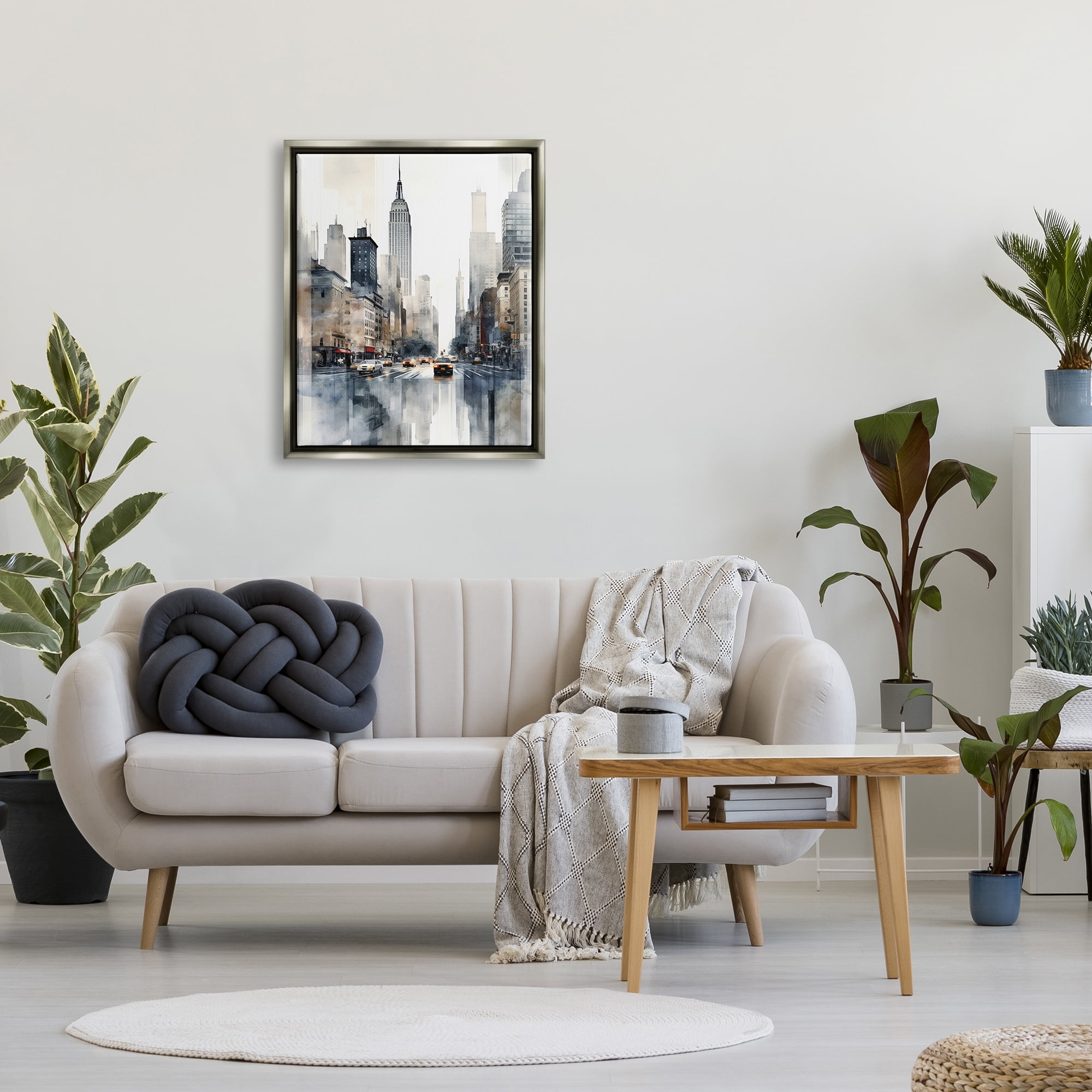 Stupell Industries New York Urban City Travel & Places Painting Gray Floater Framed Canvas Art Print Wall Art, 25 x 31