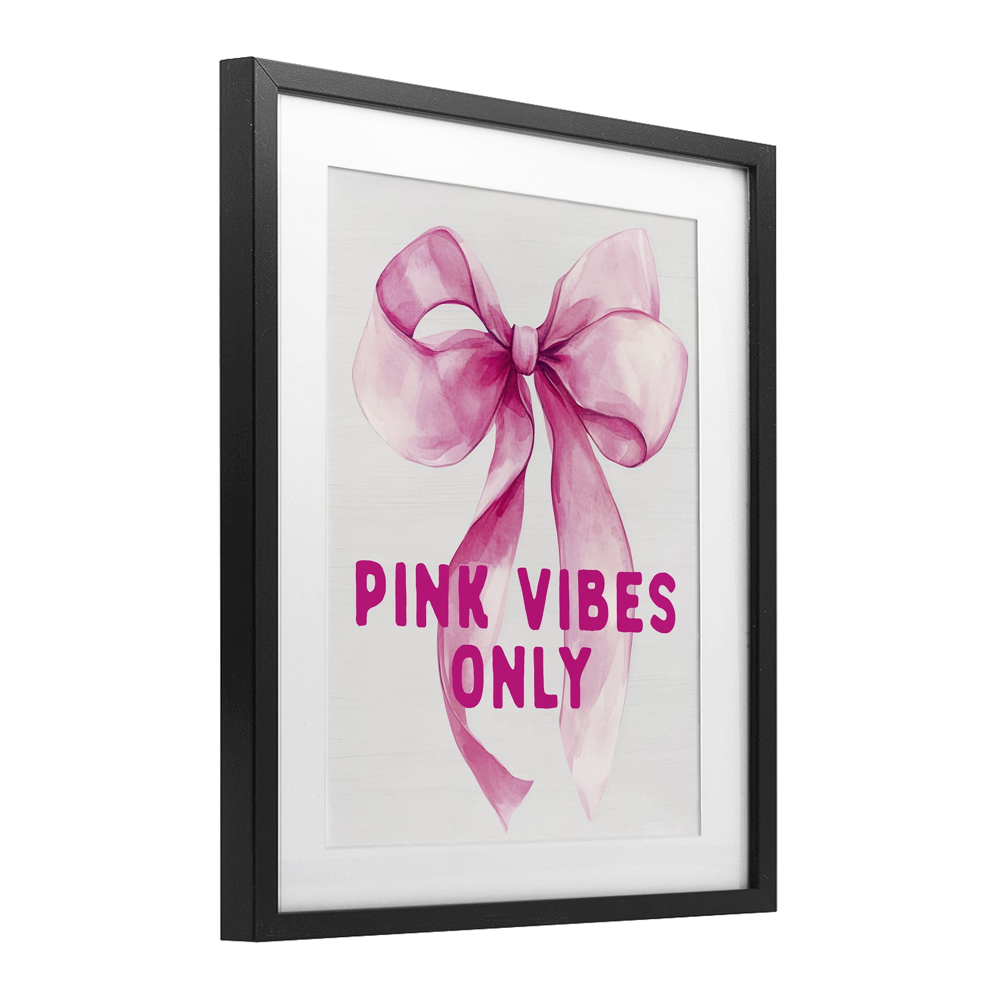 Girly Pink Vibes Only Black Framed Print Under Glass, design by Lettered and Lined