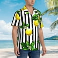thumbnail image 3 of Balery Lemons on Striped Camisas hawaianas de manga corta para hombre, camisas playeras de corte holgado, camisas de vacaciones con botones,3X-Large, 3 of 7