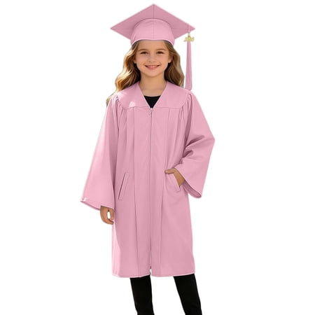 Tiijoy Girls Graduation Cap with Gown Set with Pocket Solid Graduation Outfits Sizes 2-12