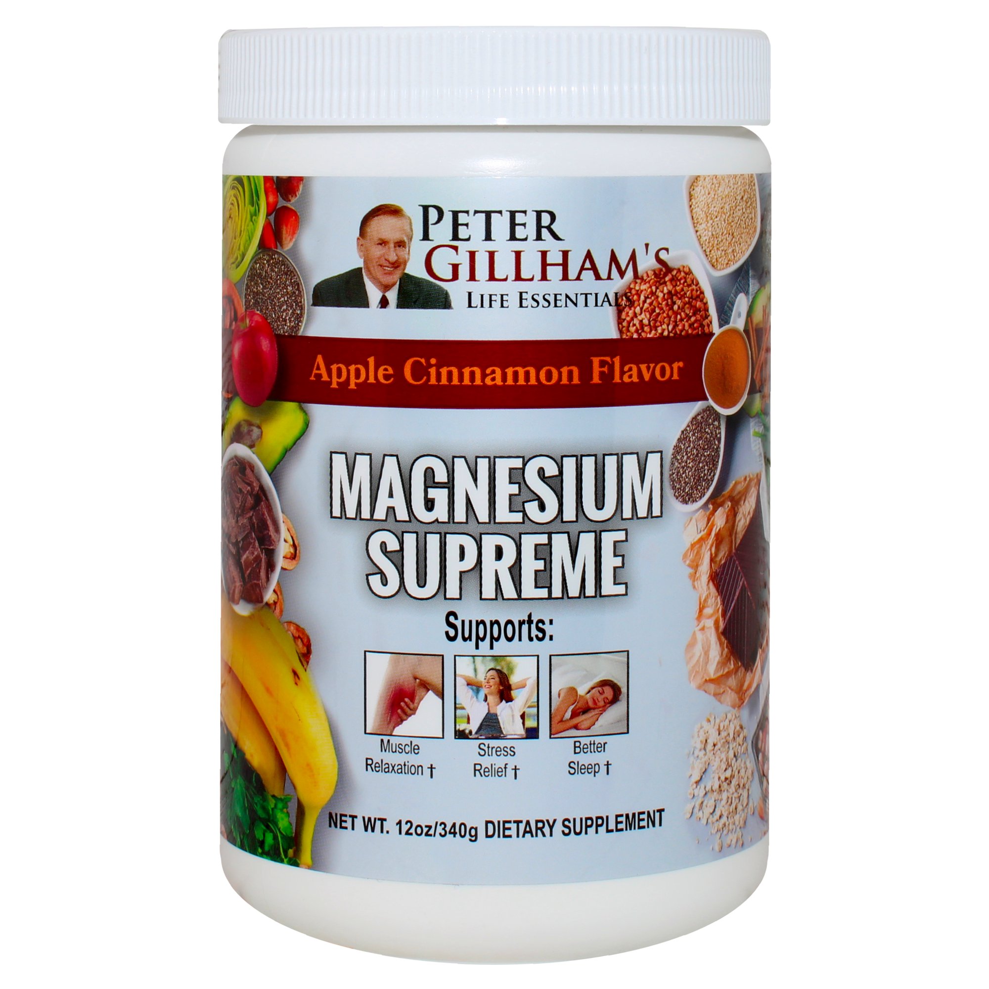Magnesium Supreme, Natural Apple Cinnamon Flavor 12oz Anti Stress, Leg Cramp/Muscle Relaxation Sleep Spport Made in the USA Peter Gillham's Life Essentials