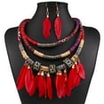 thumbnail image 1 of 3 Pcs Feather Pendant Multi Layers Tribal Bib Necklace Luxe Earring Jewelry Set, 1 of 9