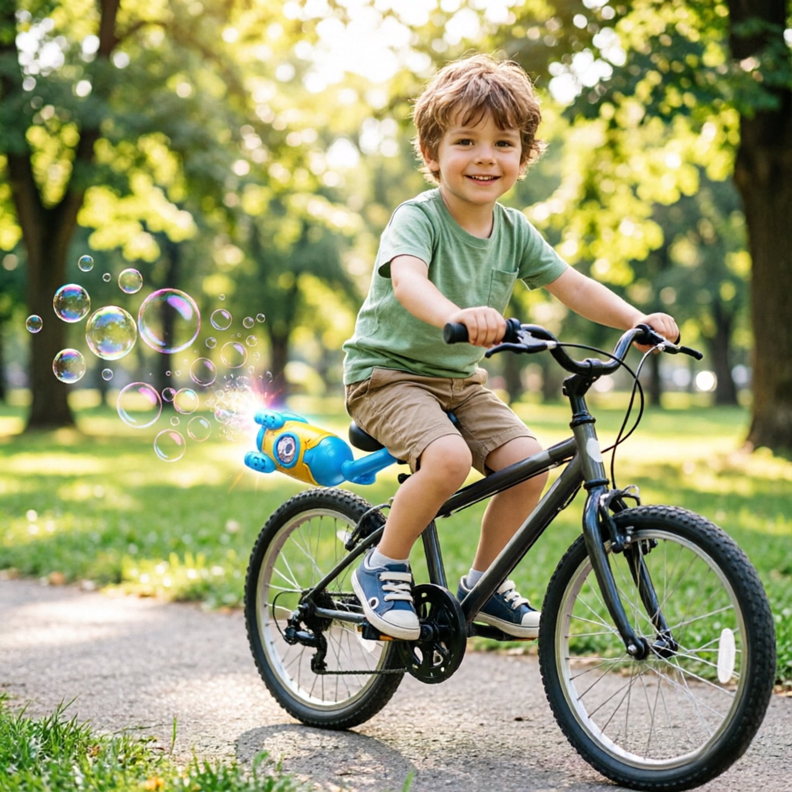 Remote Control Bubble Machine for Kids, Handlebar Mount Bubble Blower with LED Lights, Outdoor Ride-On Bubble Toy for Bicycles, Strollers & Wagons, Automatic Bubble Maker for Birthday Parties