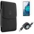 thumbnail image 1 of USB Cable & Case Belt Clip & Screen Protector for Samsung Galaxy S20 Fan Edition - Retractable Type-C + Leather Holster + Anti-Glare Tempered Glass Combo, 1 of 17