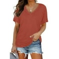thumbnail image 2 of Hauaitttt Short Sleeves V Neck Plain Color Soft Loose Fitting Summer T Shirts Women Long Shirt Women T Pack Running Shirts Women Casual Shirts Shirts for Women Casual Summer Shirts Women Casual Long, 2 of 6