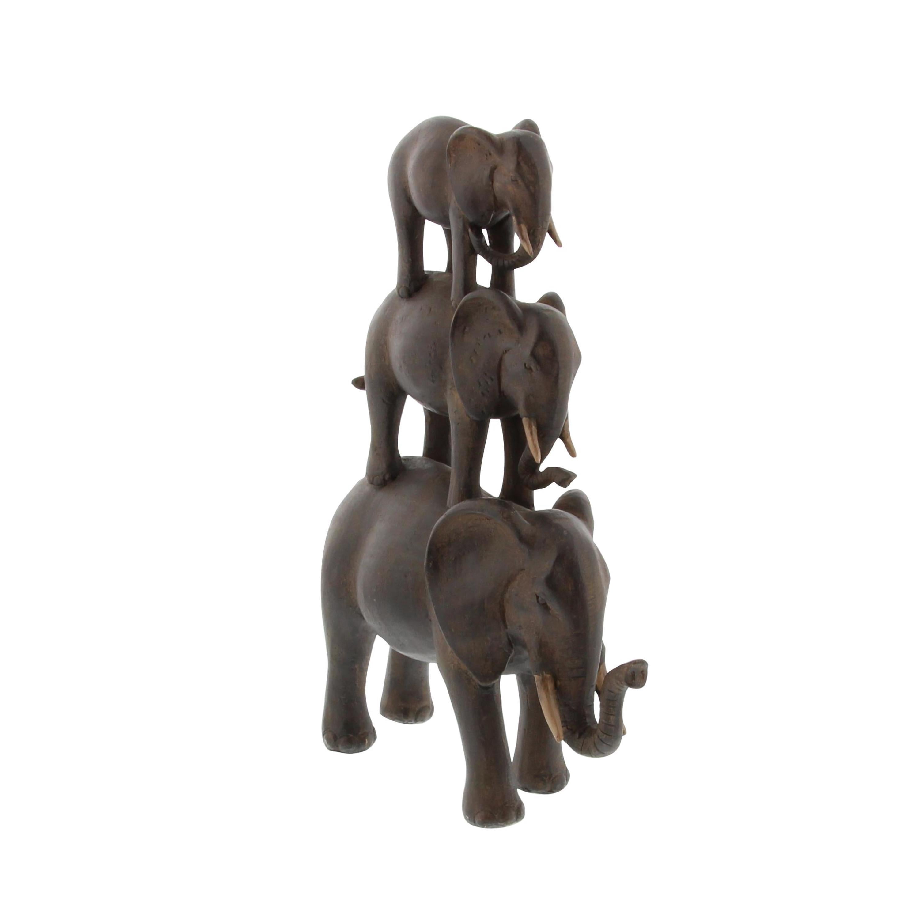 10" x 14" Brown Polystone Elephant Sculpture, by DecMode