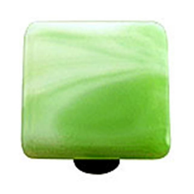 Swirl Light Green Square Glass Cabinet Knob - Aluminum Post