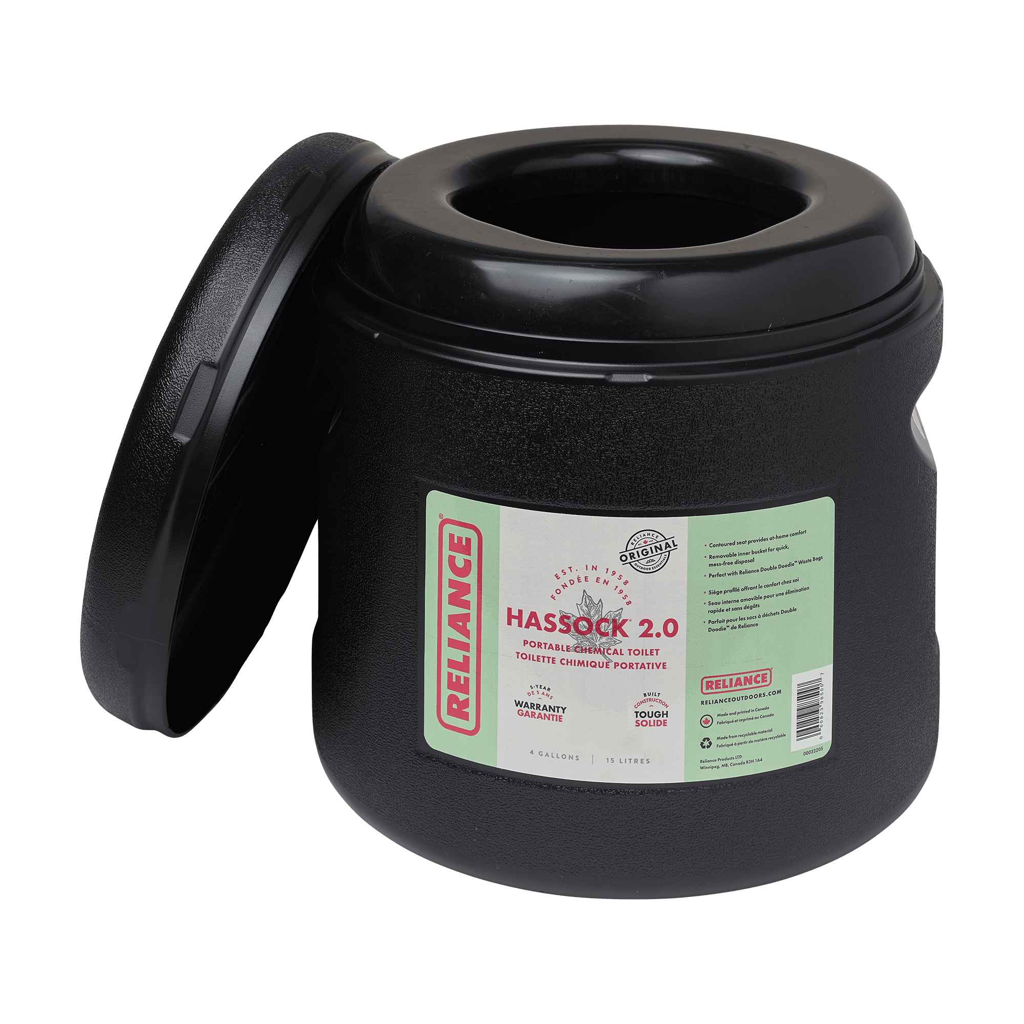 Reliance Hassock 2.0 Portable Camping Toilet – Lightweight Outdoor Travel Toilet with Contoured Seat, 4 Gal Removable Bucket, RV, Boating, Hunting & Emergency Use