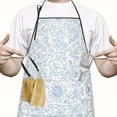 thumbnail image 2 of Pioneer Flower Floral Print Pattern Cotton Linen Apron with Pockets, Waterproof Adjustable, 33x27 Inch for Kitchen, Gardening, BBQ, Salon, 2 of 6