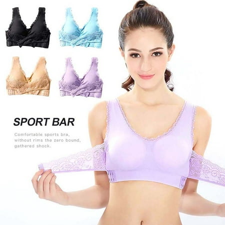 

Mairbeon Women Lace Breathable Wireless Push-up Running Vest Bra Sport Underwear