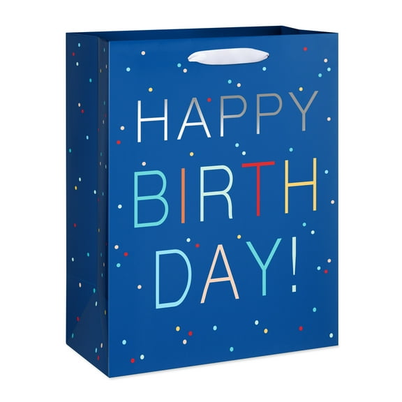 American Greetings 12.75 in. Large Navy Birthday Gift Bag, Confetti (1-Count)