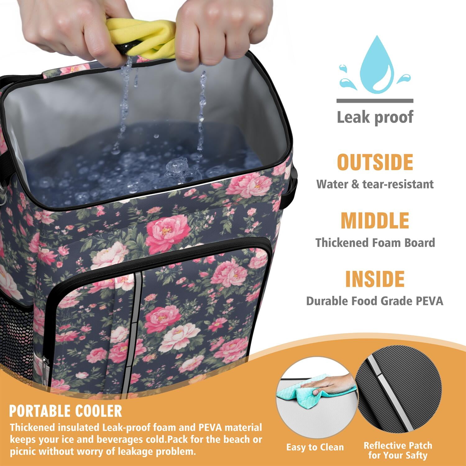 Travel Cooler Bag - Pioneer Flower Camping Beer Cooler Backpack with Bottle Opener- Waterproof Insulated Picnic Backpacks - Cooler Bag for Beach