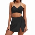 thumbnail image 1 of Traje de baño de 2 piezas para mujer, trajes de baño para mujer, trajes de baño de dos piezas a cuadros para mujer, trajes de baño con vendaje, traje de baño negro sin cuello redondo para mujer, 1 of 6