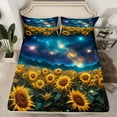 thumbnail image 2 of Homewish Galaxy Starry Sky Twin Sheet Sets,Countryside Sunflower Twin Fitted Sheet,Blue Green Yellow Flat Sheet For Men Women,Breathable Home Decor,3-Piece, 2 of 7