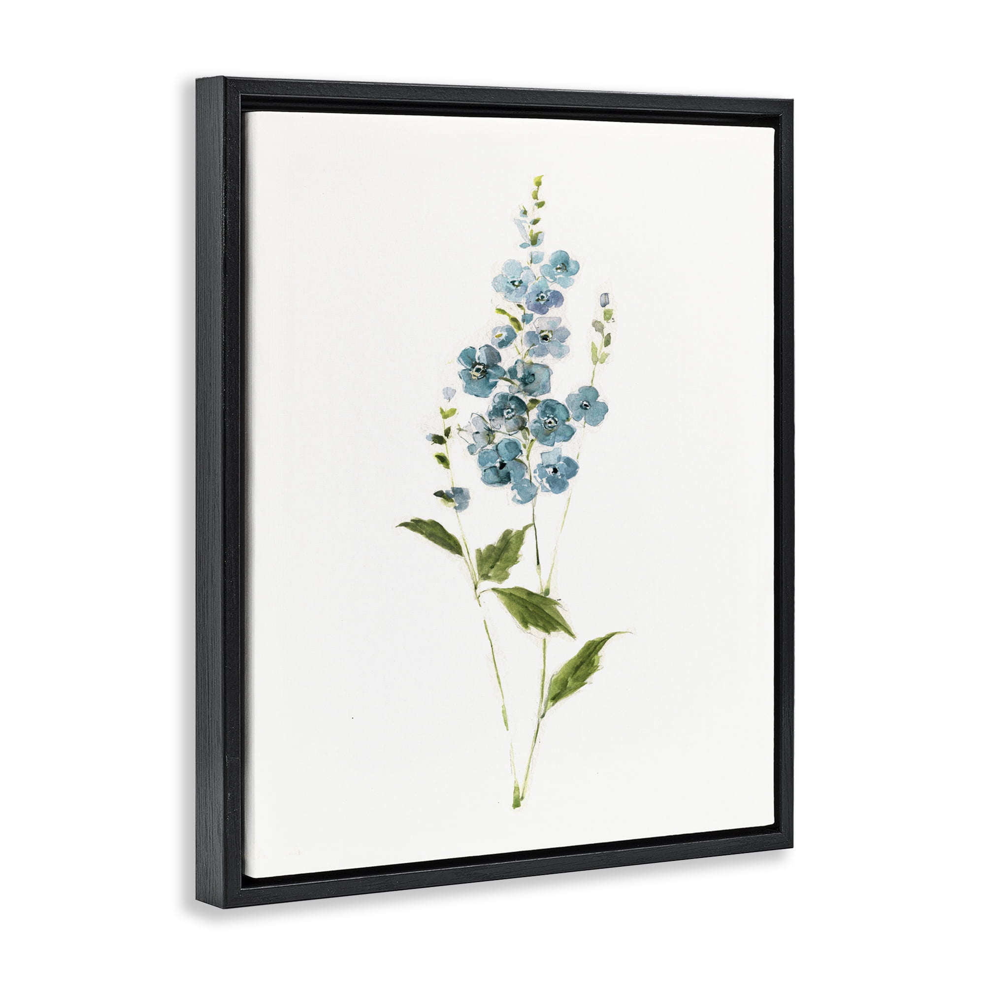 Stupell Industries Delicate Blue Sprigs Black Framed Floater Canvas Wall Art, design by Sally Swatland