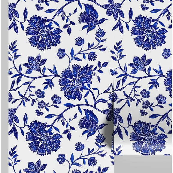 S4Sassy Floral Vine Wallpaper - Blue Wall Covering, 25" x 120" Self-Adhesive Vinyl Wall Paper, Decorative Walls Wrap, Easy DIY Walls Covering For Bedroom, Living Room, Living Space