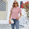 thumbnail image 4 of Baywell Womens Fashion Tops Crewneck Sexy Patchwork Lace Short Sleeve Tee Shirts Casual Knitted Blouses S-2XL, 4 of 7