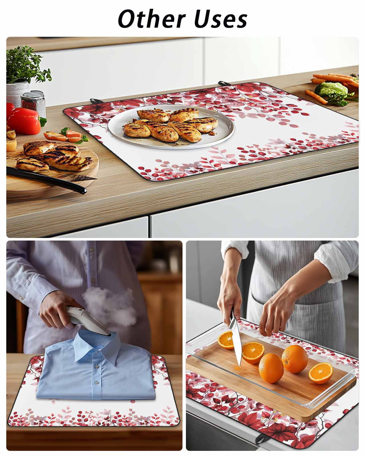 Stove Top Covers for Electric Stove, Red Eucalyptus Leaves Glass Stovetop Cover Protector, Summer Botanical Weeping Induction Cooktop Protector Oven Mat for Kitchen Countertop 28.5"x20.5"