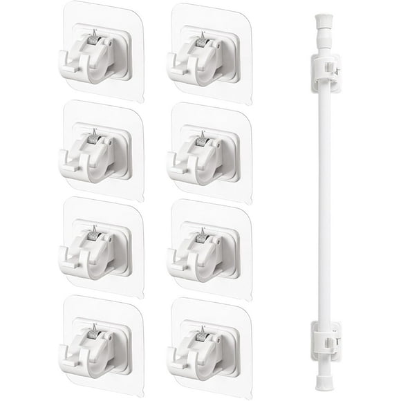 Easy GadgetX Rods, 8PCS Easy GadgetX - Adjustable Curtain Rod Clips & Curtain Rods (White)