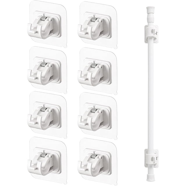 Easy GadgetX Rods, 8PCS Easy GadgetX - Adjustable Curtain Rod Clips & Curtain Rods (White)