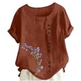 thumbnail image 1 of Liquidation! Uooqdmx Chemises en Lin pour Femmes, Chemises à Manches Courtes pour Femmes, Hauts Fluides pour Femmes, Blouse Col Rond Décontractée Coupe Ample Tunique, Hauts en Gaze pour Femmes, Marron TTG, 1 of 4