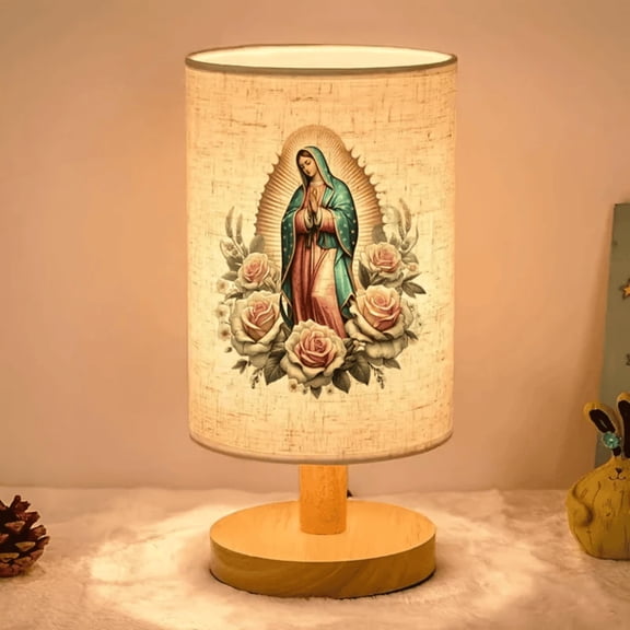 Clearance! Our Lady of Guadalupe Fabric Table Lamp Bedroom Bedside Shade Living Room Office Nightstand Religious Home Decor Soft Ambient Lighting Decoration Spiritual Gift