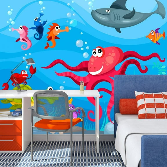 Tiptophomedecor Kids Wallpaper Wall Mural - Octopus And Shark
