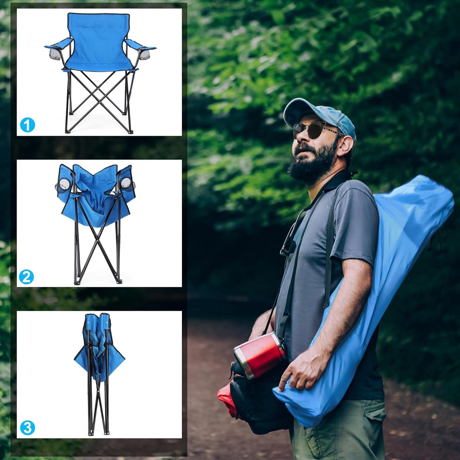 Foldable Camping Chair Set of 2, Folding Camp Chairs for Adults, Large Portable Lawn Chair for Outdoors Fishing, Hiking, Travel, Picnic, Beach, Supports 275lbs & Include Storage Bags