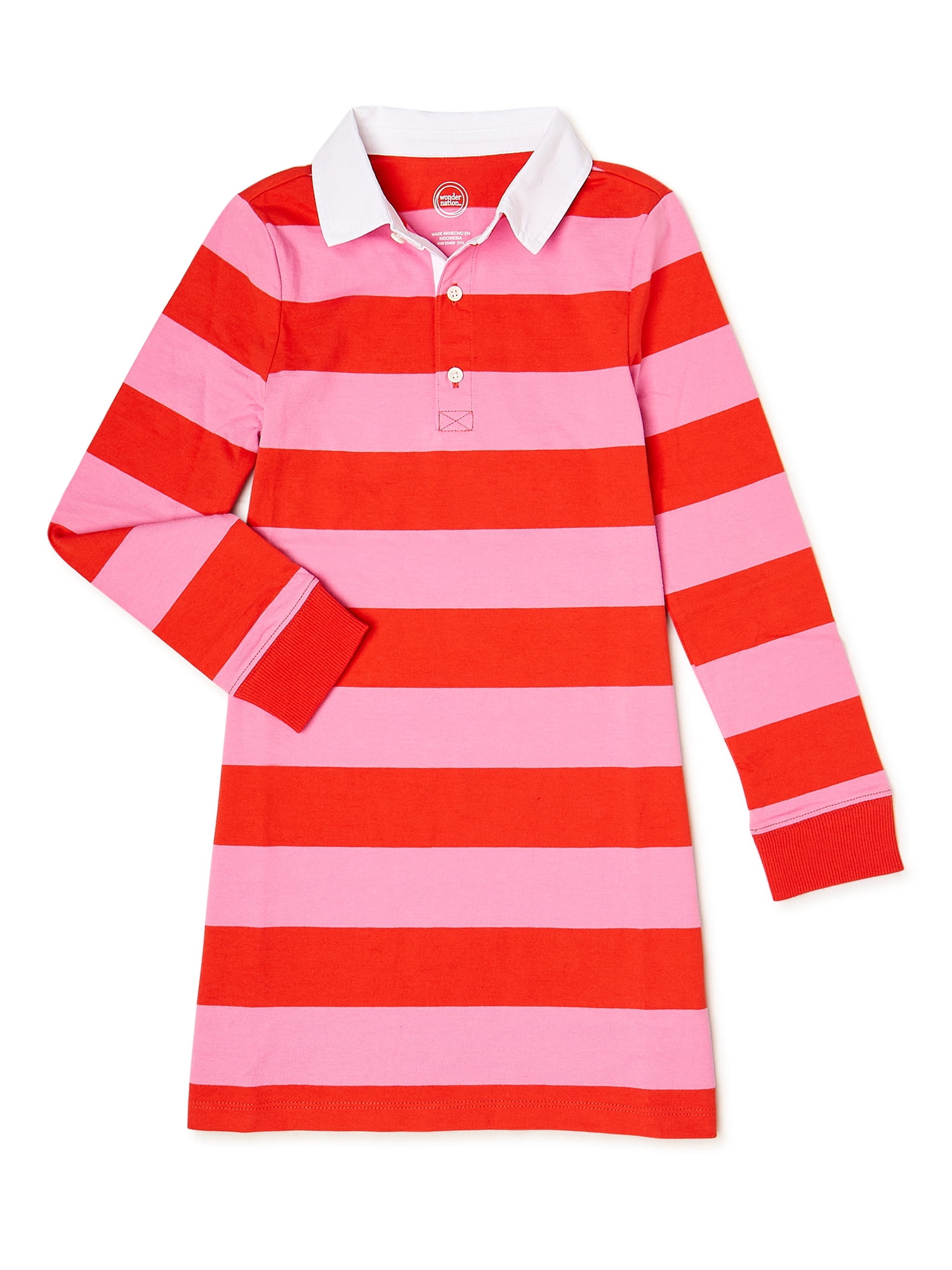 Wonder Nation Girls’ Rugby Dress with Long Sleeves, Sizes 418 & Plus