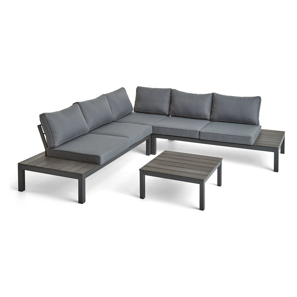 Blessen Outdoor Aluminum VShaped Sectional Sofa Set, Gray