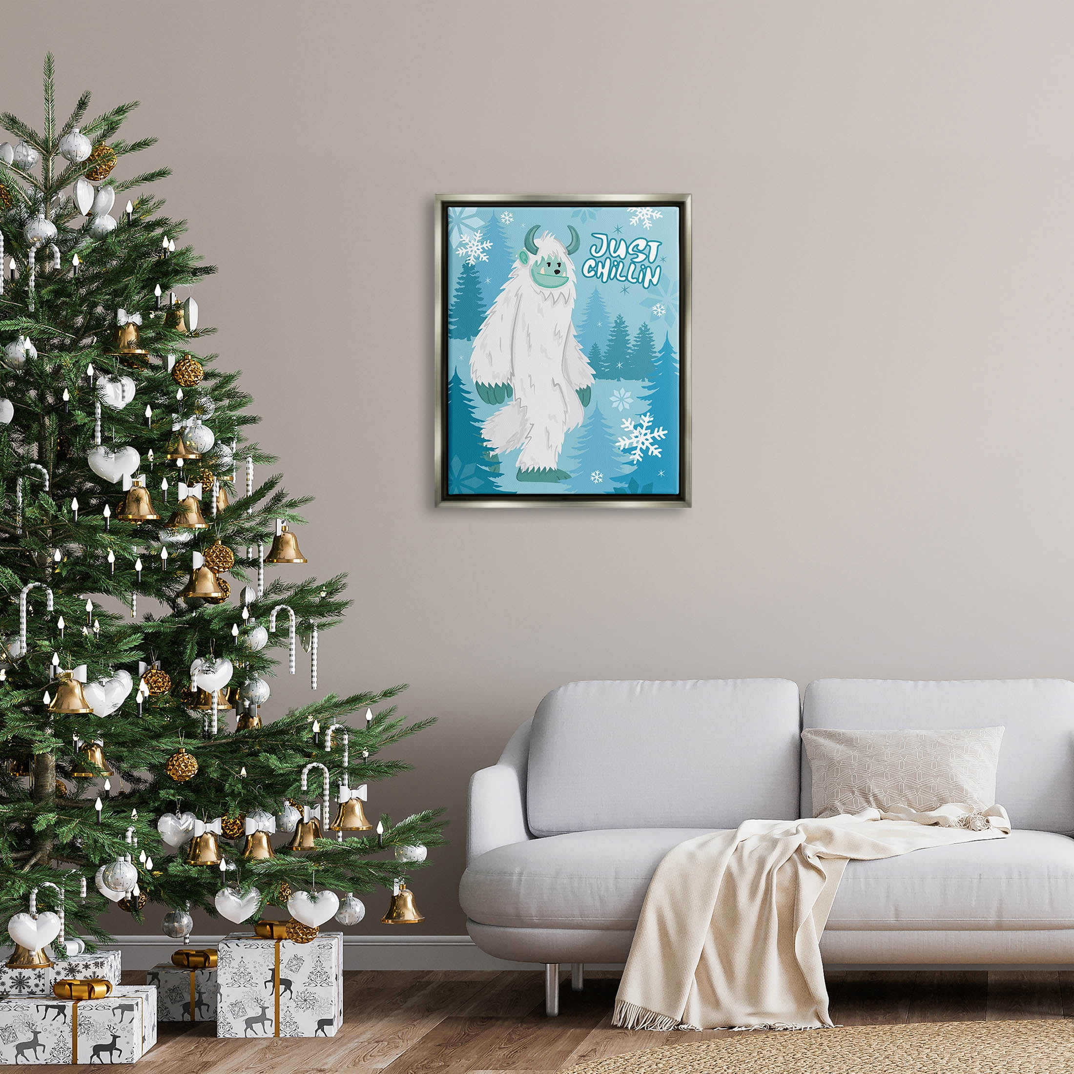 Just Chillin Funny Winter Yeti Holiday Graphic Art Luster Gray Framed Art Print Wall Art