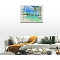 thumbnail image 5 of Tropical Palm Beach Wall Art Coastal Ocean Bathroom Pictures Wall Decor Seagull Dolphin Sailboat 3d Window Canvas Prints Framed Modern Seascape Painting Artwork for Living Room Hotel Office 16"x12", 5 of 6