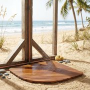 Bare Decor Dania Corner Shower Spa Mat in Solid Teak Wood and Oiled Finish, 24 x 24