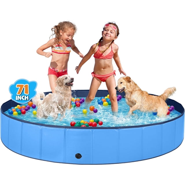 Dog Pool for Large Dogs Kiddie Pool Hard Plastic Foldable Dog Bathing Tub Portable Outside Kids Swimming Whelping Box for Pets and Dogs