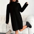 thumbnail image 7 of Women's Sweater Dress Knit Dress High Neck Long Sleeve Ribbed Loose Fit Warm Comfortable Winter Dress for Casual Loungewear,Black,L, 7 of 7