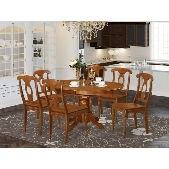East West Furniture  Modern Dining Table Set Consist of an Oval Wooden Table and 6 Dining Chairs, Saddle Brown (Seat Options) AVNA7-SBR-W AVNA7-SBR-W