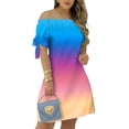 thumbnail image 1 of VISgogo Vestido Casual Femenino, Verano Rayas Fuera del Hombro Manga Corta de Una Pieza para Damas, S/M/L/XL/XXL/XXXL VISgogo  moda, 1 of 5