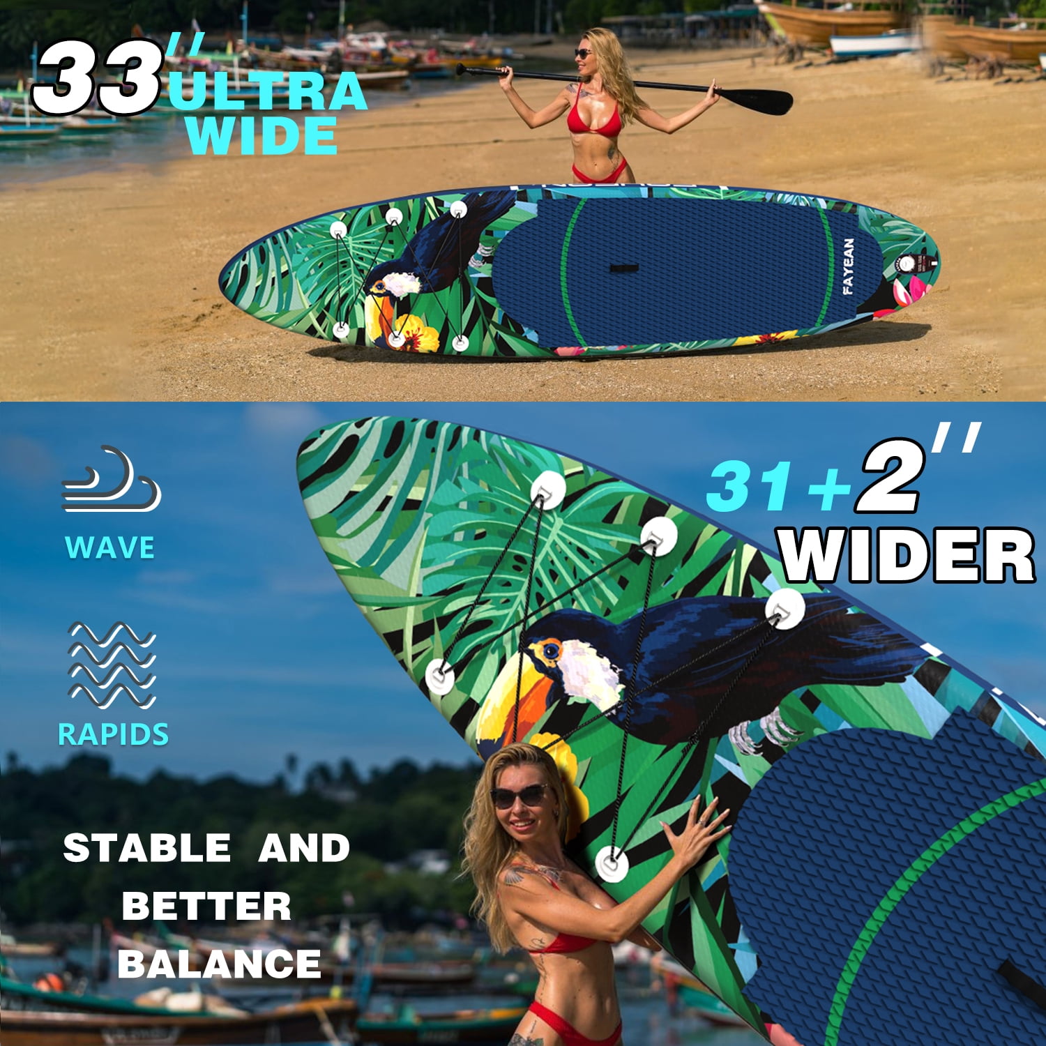 Paddle Board, 10'6" Inflatable Stand Up Paddle Board with Durable SUP Accessories, Stable Non-Slip Deck, Safety Leash Waterproof Bag for Surfing, Travel, Outdoor Enthusiasts
