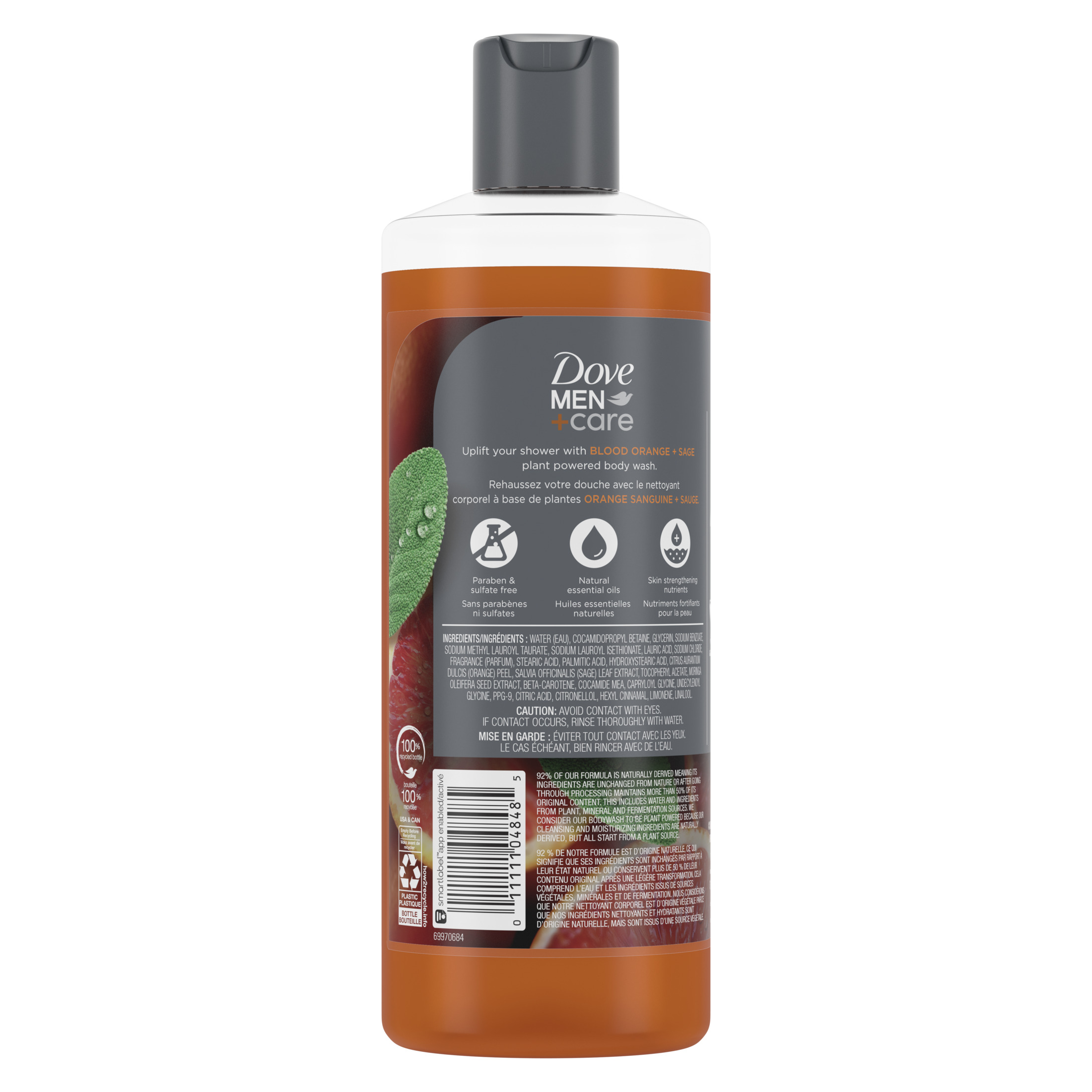 Dove Men+Care Liquid Body Wash Blood Orange + Sage, Plant-Based Cleanser All Skin Type, 18 oz - image 3 of 8